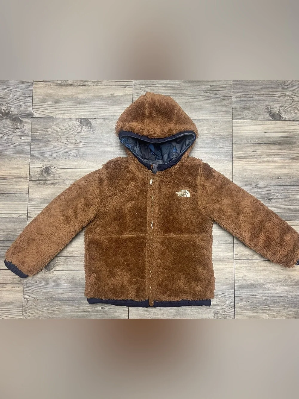 The North Face Toddler Navy & Blue Camo/Bears Reversible Teddy Puffer Jacket